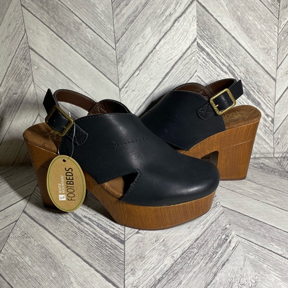 NEW FOOTBEDS WHITE MOUNTAINS BLACK & BROWN ADJUSTABLE STRAP CLOG BLOCK HEEL SZ 7 - Picture 6 of 8